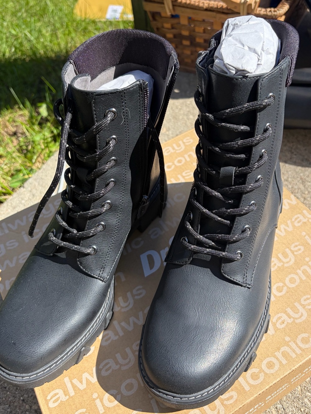 Dr. Scholl's Black Lace-Up Moto Boots with Side Zipper